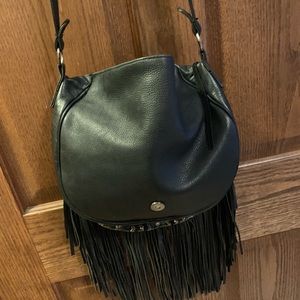 Crossbody fringed leather bag